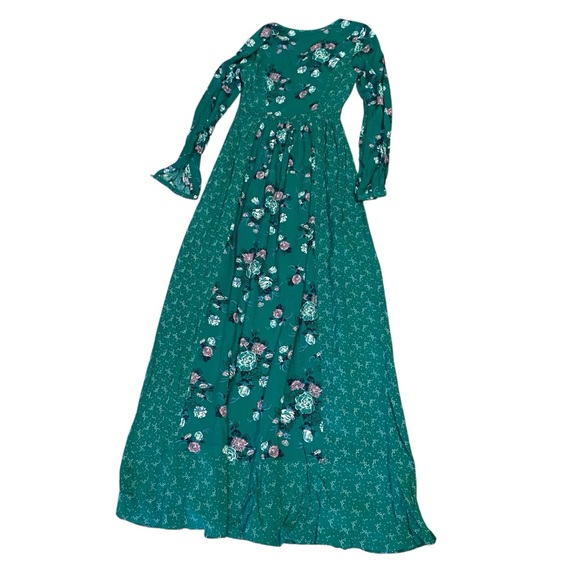 Modcloth Green Floral Long Sleeve Maxi Dress XXS - Picture 6 of 11